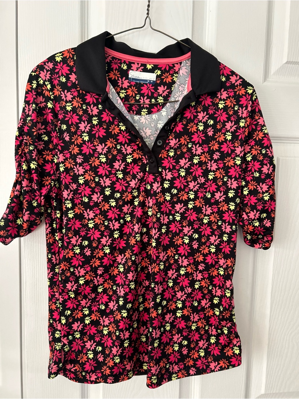 Floral Print Golf Top in Black with Pink & Lime Accents